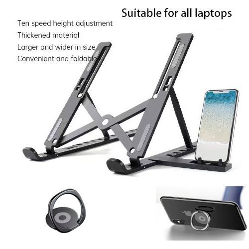 Portable Laptop Stand With Mobile Phone Support 3 In 1 Black