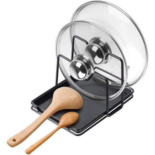 2-Tier Pot Lid Holder Cutting Board Organizer With Draining Tray