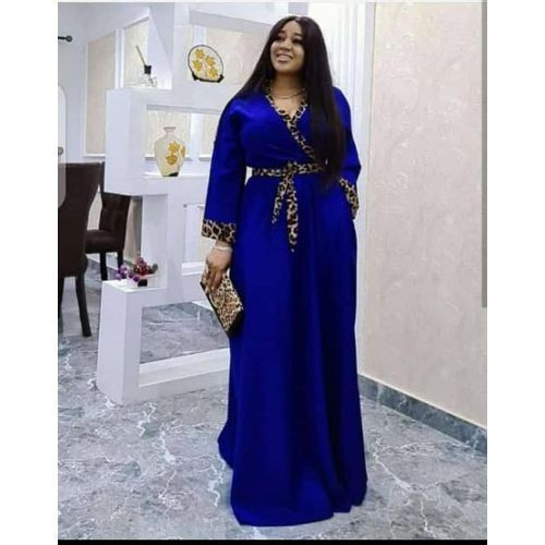 Lydiaz Maxi Free Dress With Animal Print Belt - Royal Blue